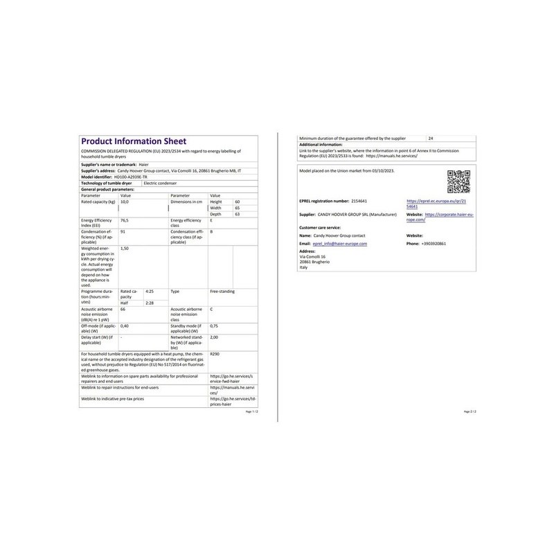 Haier HD100-A2939E-TR 10 kg Wi-Fi Bağlantılı Isı Pompalı Kurutma Makinesi - Görsel 5