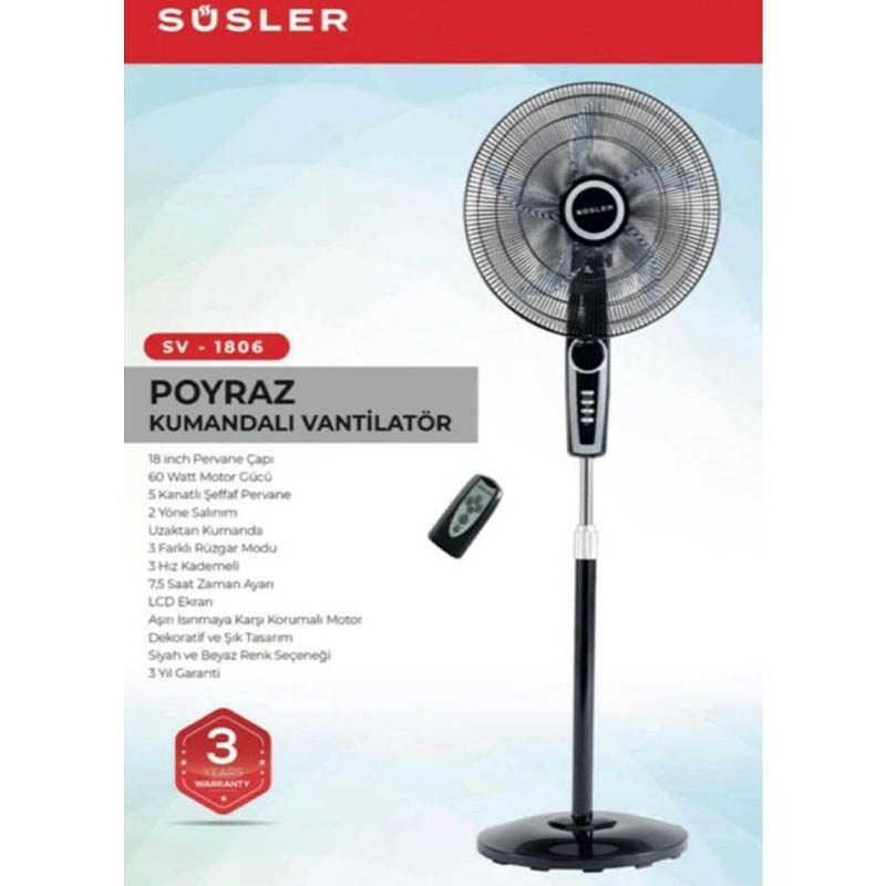 Süsler SV-1806R Poyraz Uzaktan Kumandalı Vantilatör