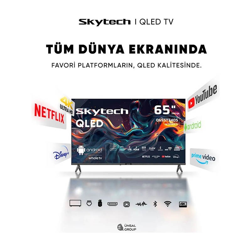 Skytech Q65ST3405 4K Ultra HD 65" 165 Ekran Uydu Alıcılı Smart QLED TV