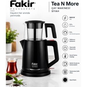 Fakir Tea N More Siyah Rose Cam Demlikli Çay Makinesi