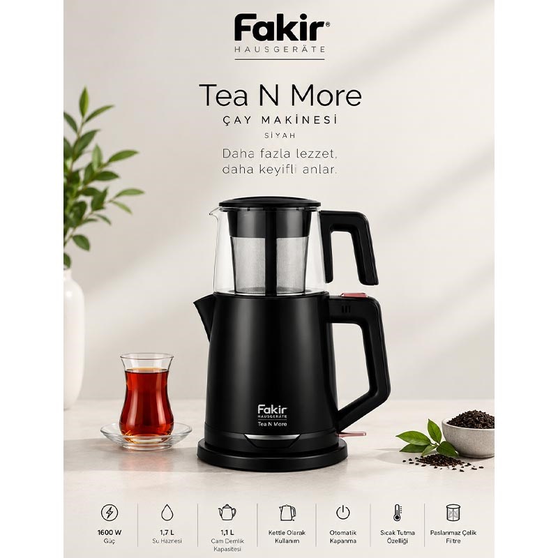 Fakir Tea N More Siyah Rose Cam Demlikli Çay Makinesi - Görsel 2